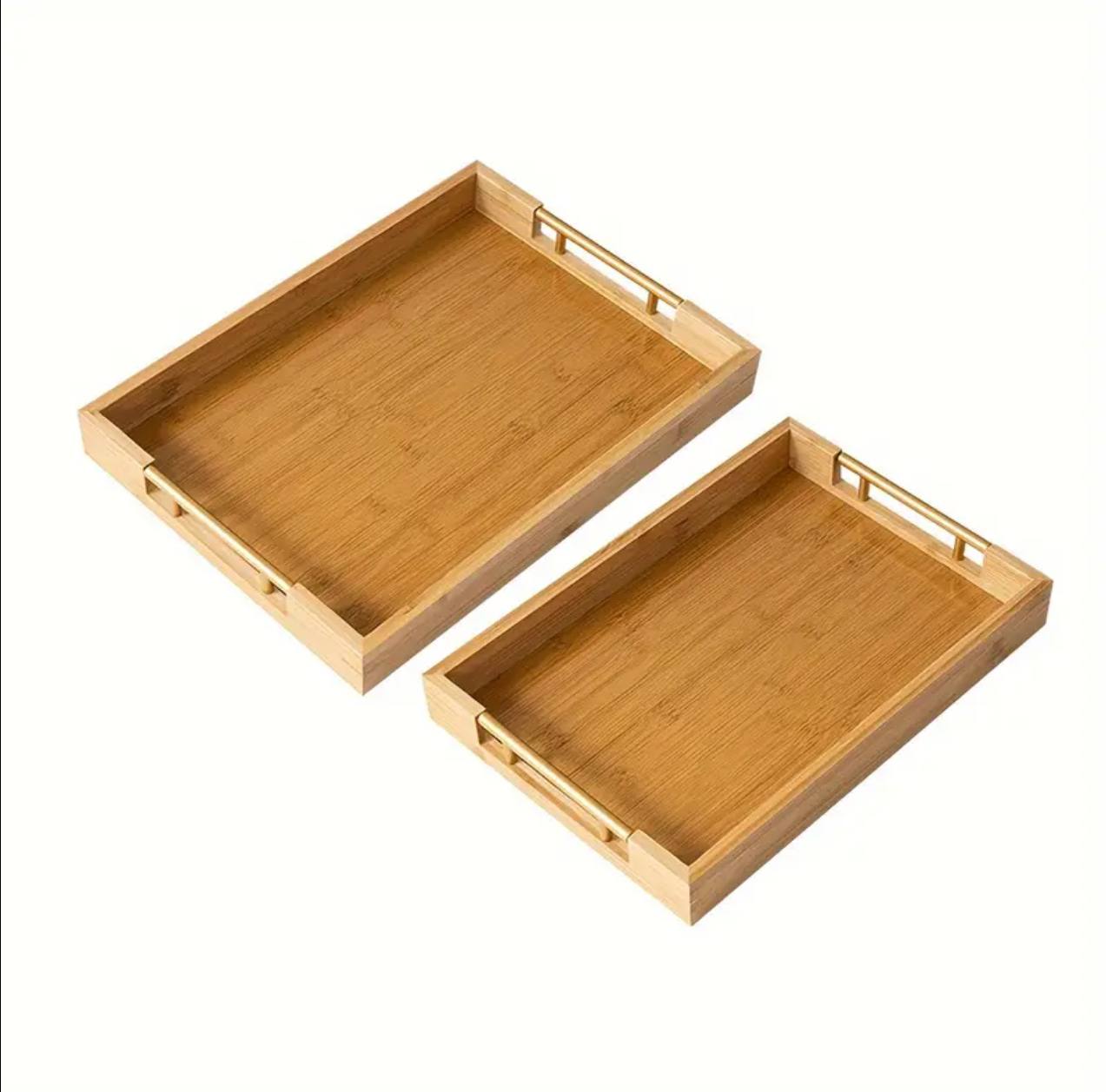 3pcs  Eco-friendly Bamboo Serving Trays with Gold Handles