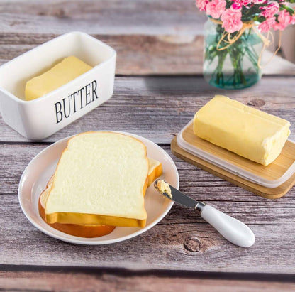 Large Size 850gms Ceramic Butter Dish with bamboo lid and butter knife