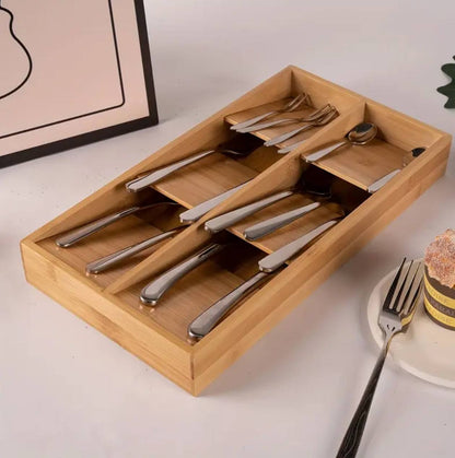 6Slot Bamboo Cutlery Organizer