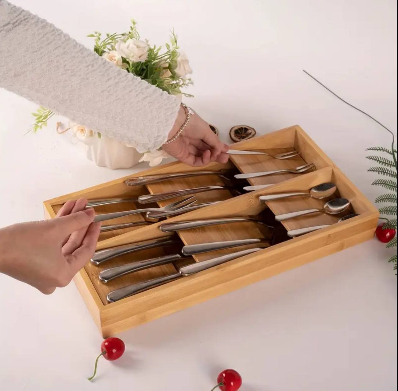 6Slot Bamboo Cutlery Organizer