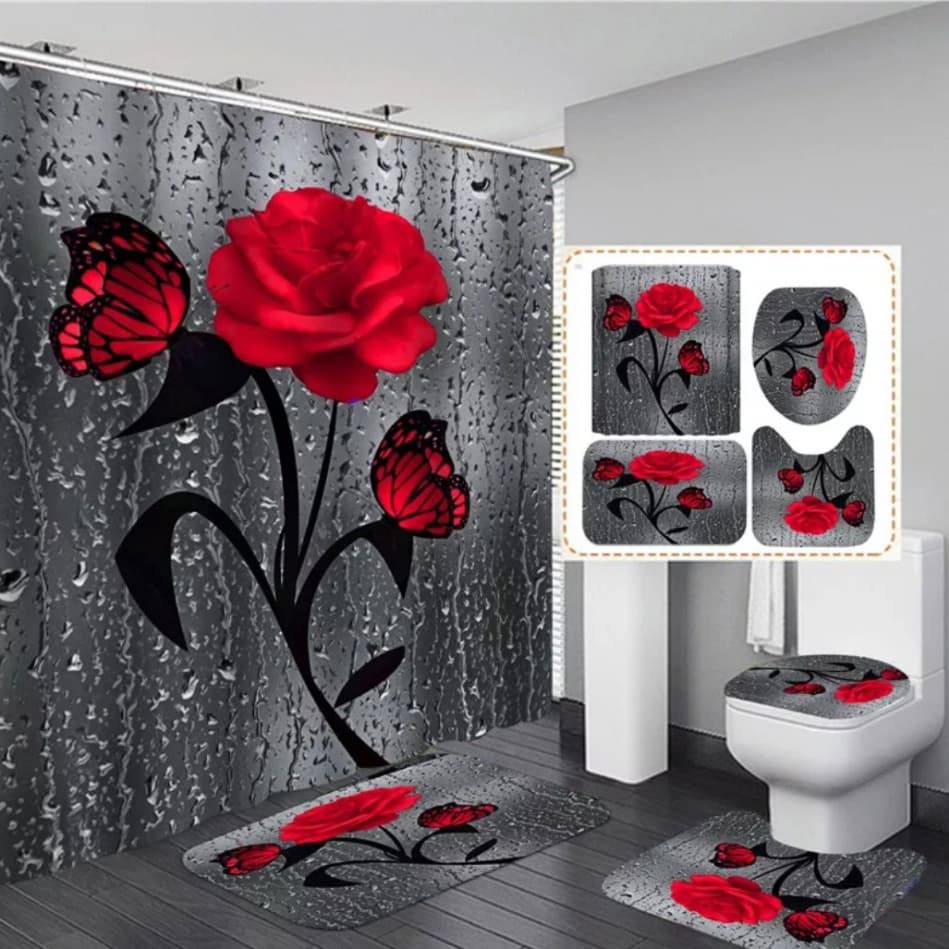 4 pcs set bathroom shower curtain set