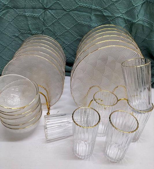 24PCS high quality glass dinner set with gold rim*