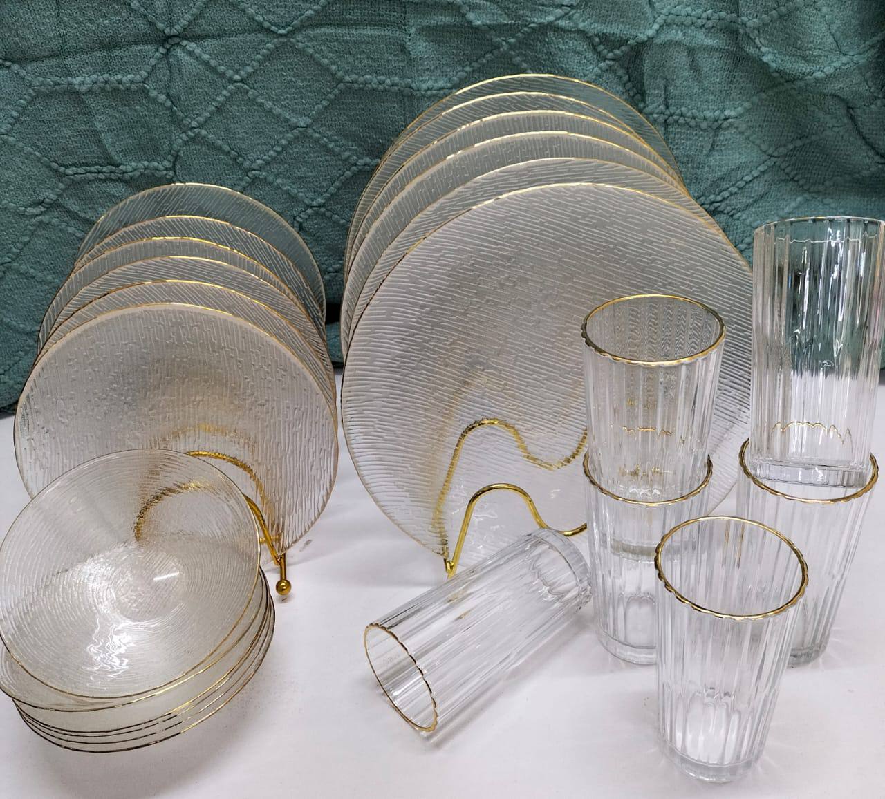 24PCS high quality glass dinner set with gold rim*