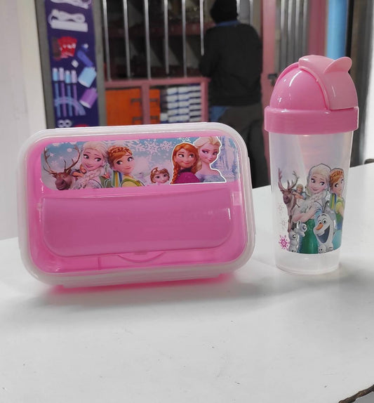 Combo cartoon themed 2-in-1 Lunch Box with Tumbler Set 500ml with straw