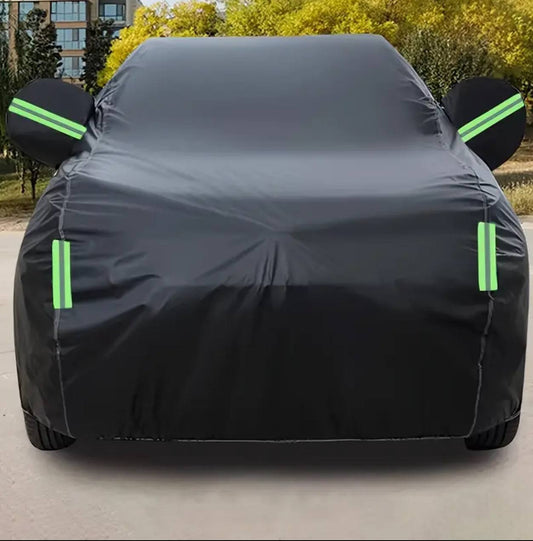 High Quality Universal BLACK Car Cover with fleece on the inside part & Has Reflector on the sides