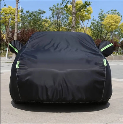 High Quality Universal BLACK Car Cover with fleece on the inside part & Has Reflector on the sides
