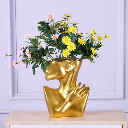 Ceramics Vase Human Head Abstract Half Body Flower vase