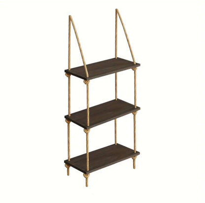 3 Tier Wooden  Floating Shelf / Hanging Rope Organizer Rack