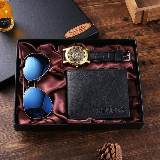 Casual Men's Hollow Watch 3pcs/set