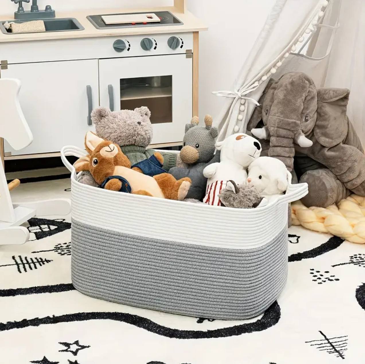 Large capacity Cotton rope storage basket with handle