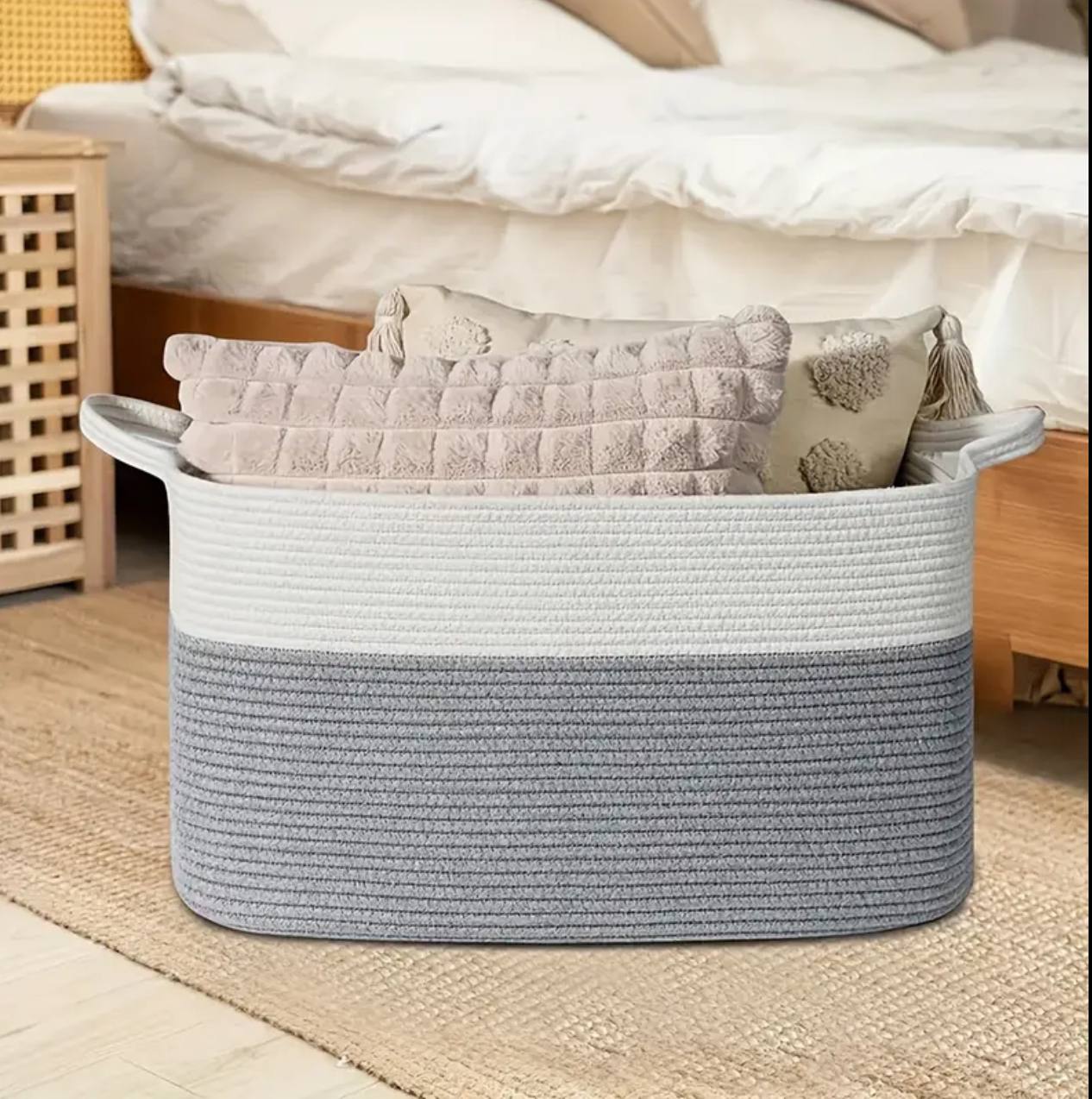 Large capacity Cotton rope storage basket with handle