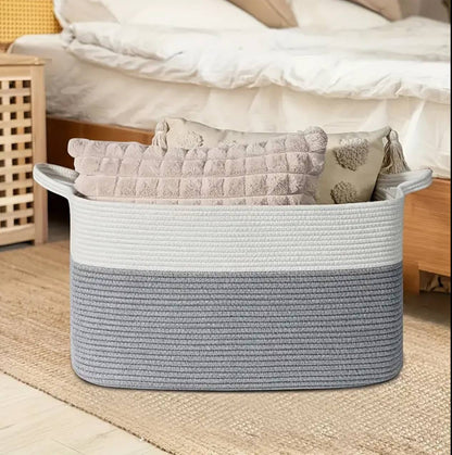 Large capacity Cotton rope storage basket with handle