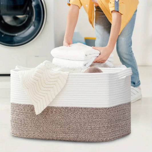 Large capacity Cotton rope storage basket with handle