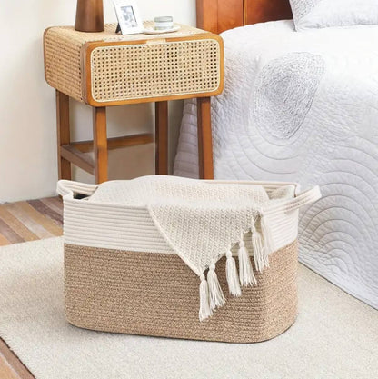 Large capacity Cotton rope storage basket with handle