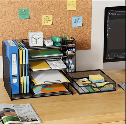 Multifunctional mesh sectioned desktop organizer