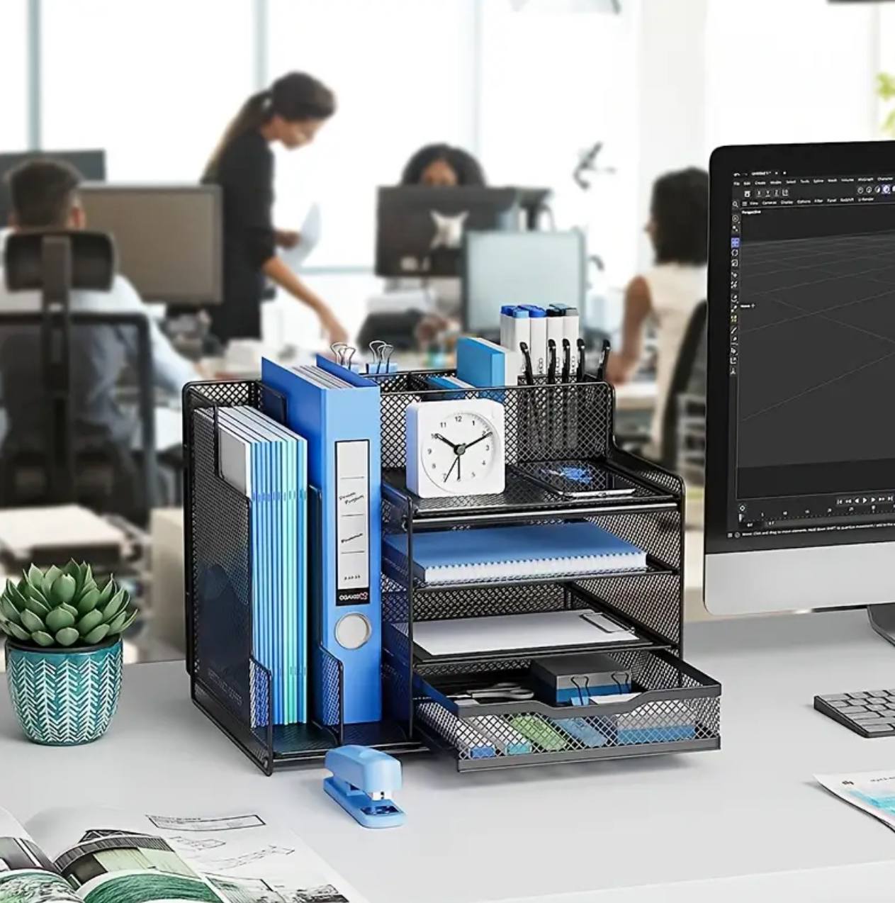 Multifunctional mesh sectioned desktop organizer
