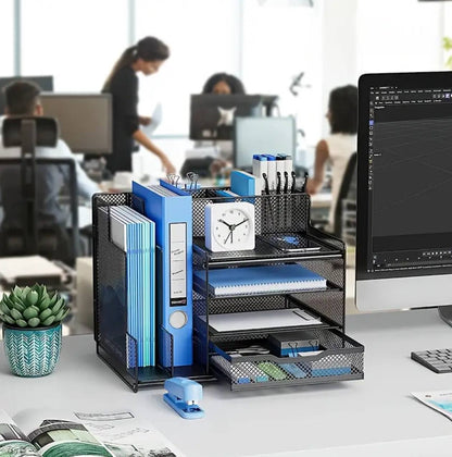 Multifunctional mesh sectioned desktop organizer