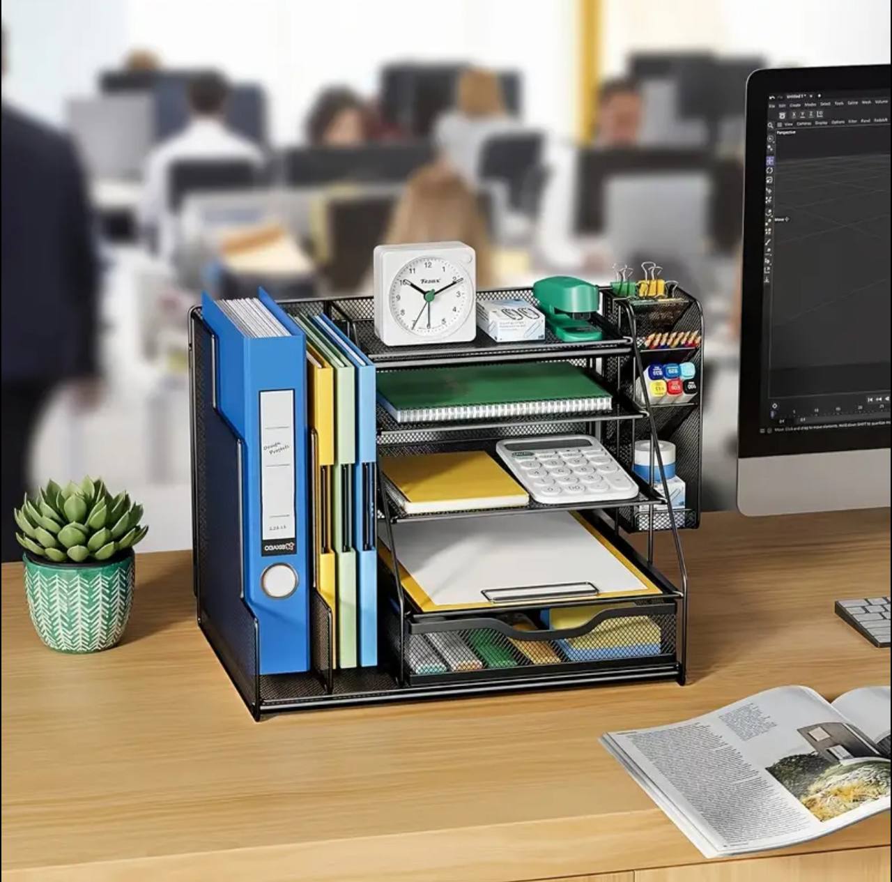 Multifunctional mesh sectioned desktop organizer