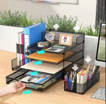 Multifunctional mesh sectioned desktop organizer