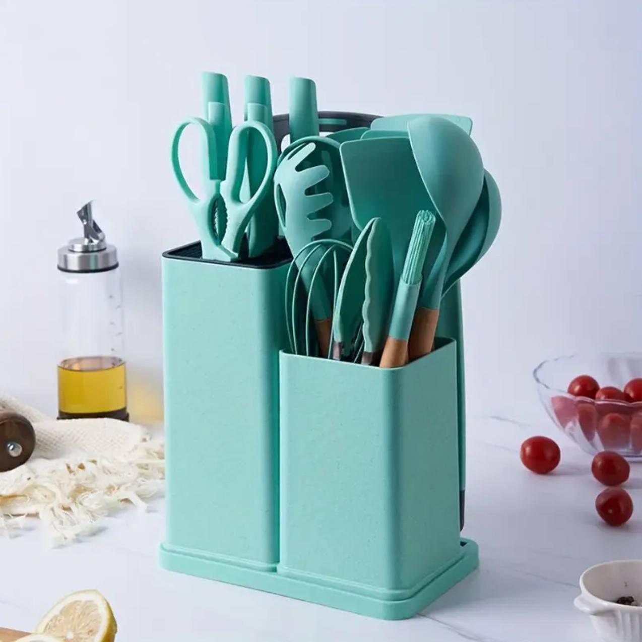 19pcs heat resistant silicone cooking  kitchen spoon set