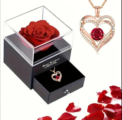 Heart shaped red rose necklace with gift box