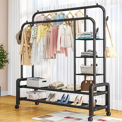 Double Layer Garment Rack Floor  Standing Clothes Hanger