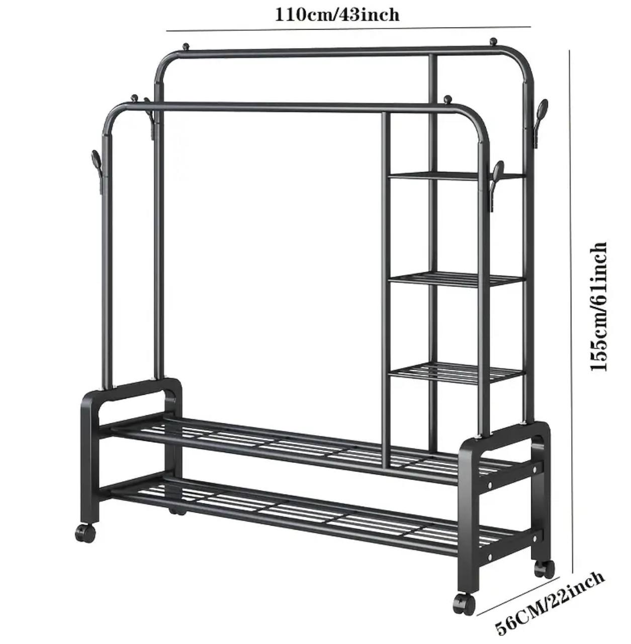 Double Layer Garment Rack Floor  Standing Clothes Hanger