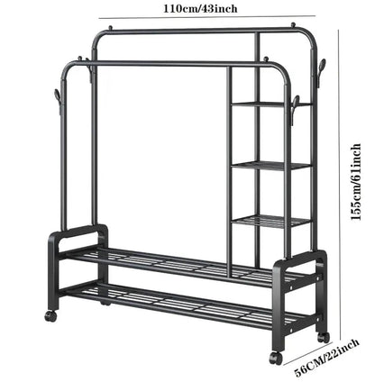 Double Layer Garment Rack Floor  Standing Clothes Hanger