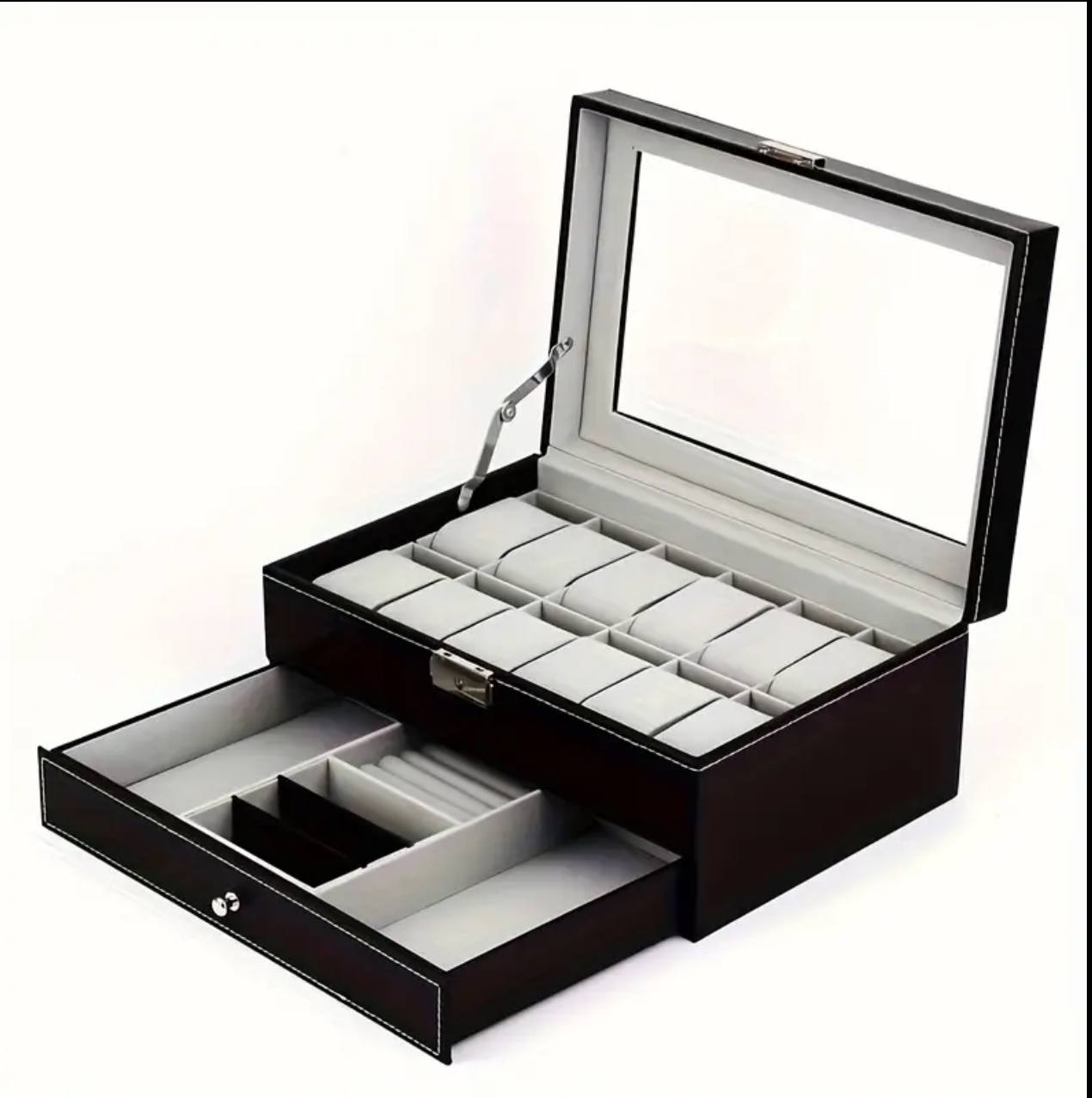 DOUBLE LAYER WATCH ORGANIZER/STORAGE BOX WITH LOWER COMPARTMENT