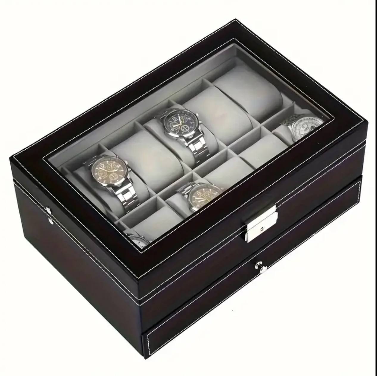 DOUBLE LAYER WATCH ORGANIZER/STORAGE BOX WITH LOWER COMPARTMENT