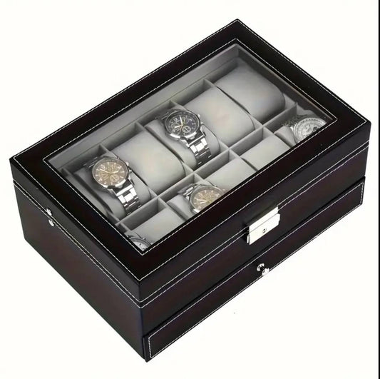 DOUBLE LAYER WATCH ORGANIZER/STORAGE BOX WITH LOWER COMPARTMENT