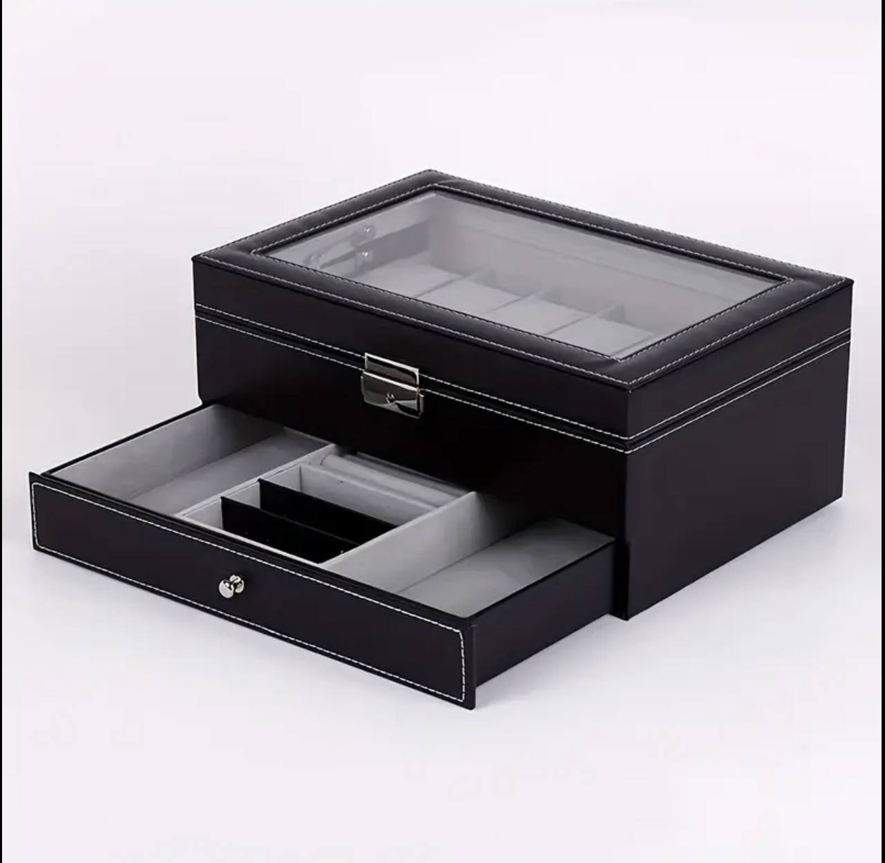DOUBLE LAYER WATCH ORGANIZER/STORAGE BOX WITH LOWER COMPARTMENT