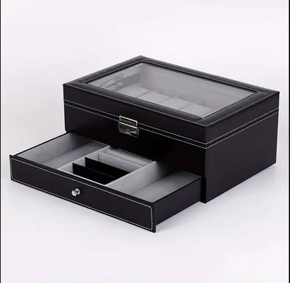 DOUBLE LAYER WATCH ORGANIZER/STORAGE BOX WITH LOWER COMPARTMENT
