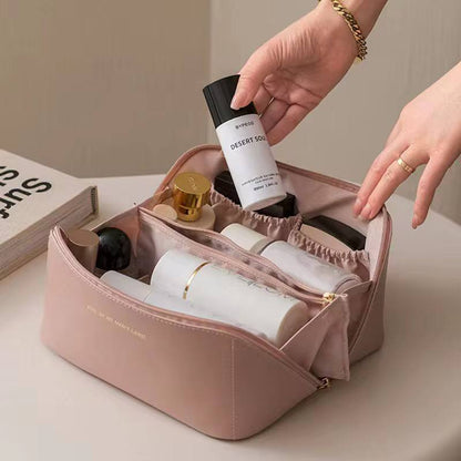 Large Cosmetic Bag For Women Pu Leather Make Up Pouch Portable Washbag