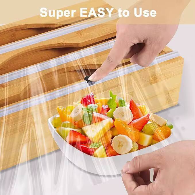 Bamboo wrap dispenser with cutter