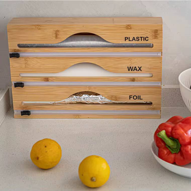 Bamboo wrap dispenser with cutter