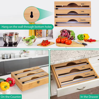 Bamboo wrap dispenser with cutter