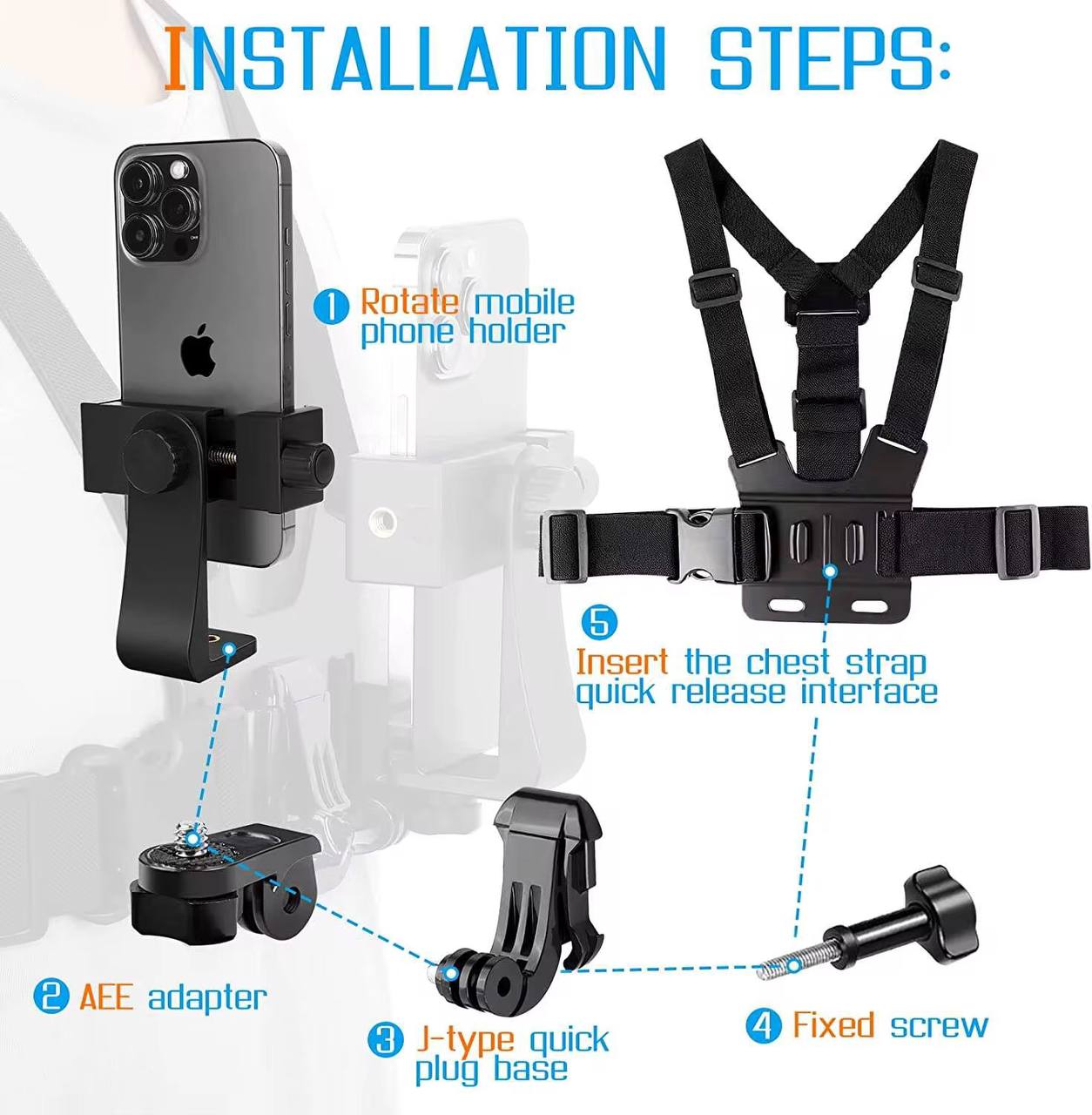 Chest strap phone/camera holder