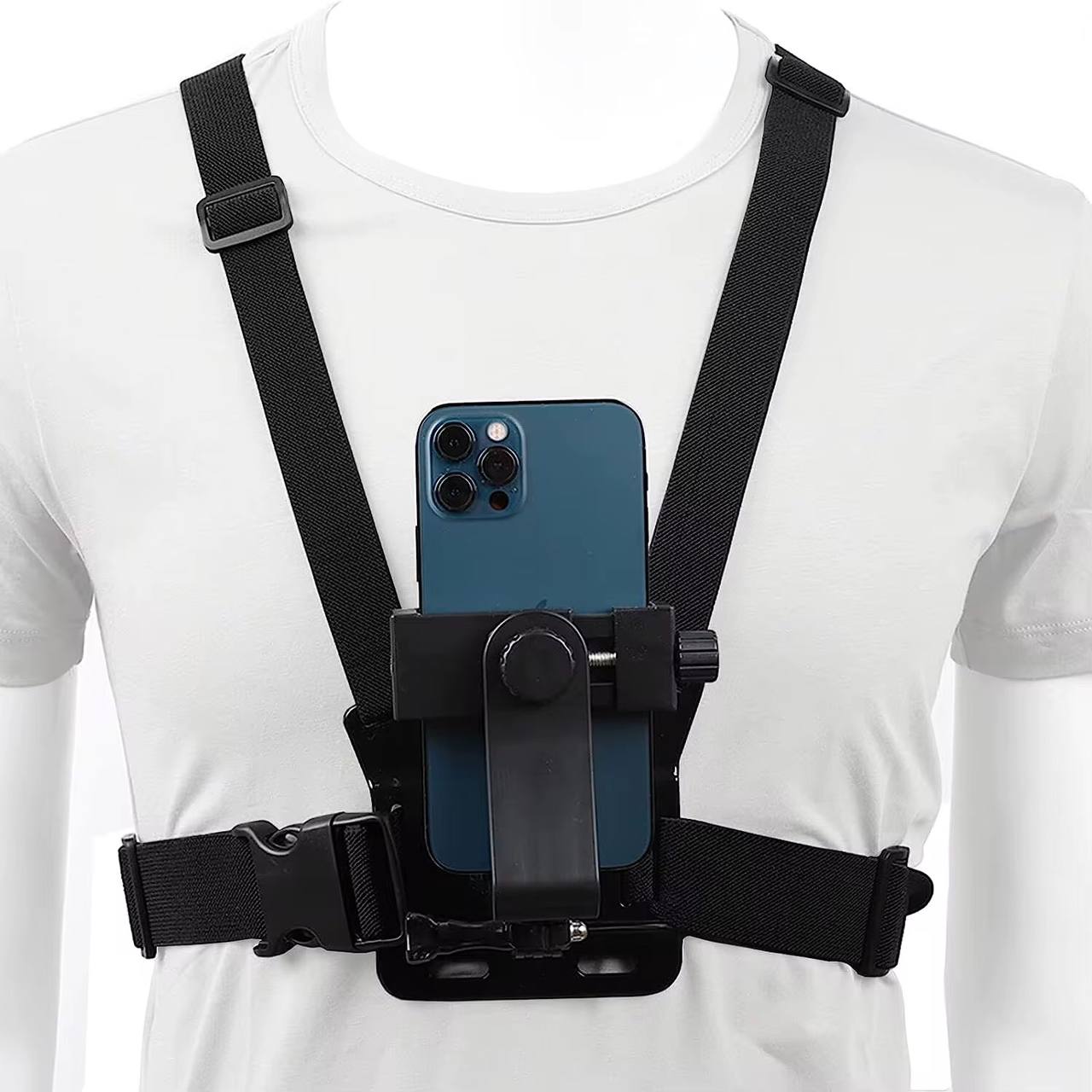 Chest strap phone/camera holder