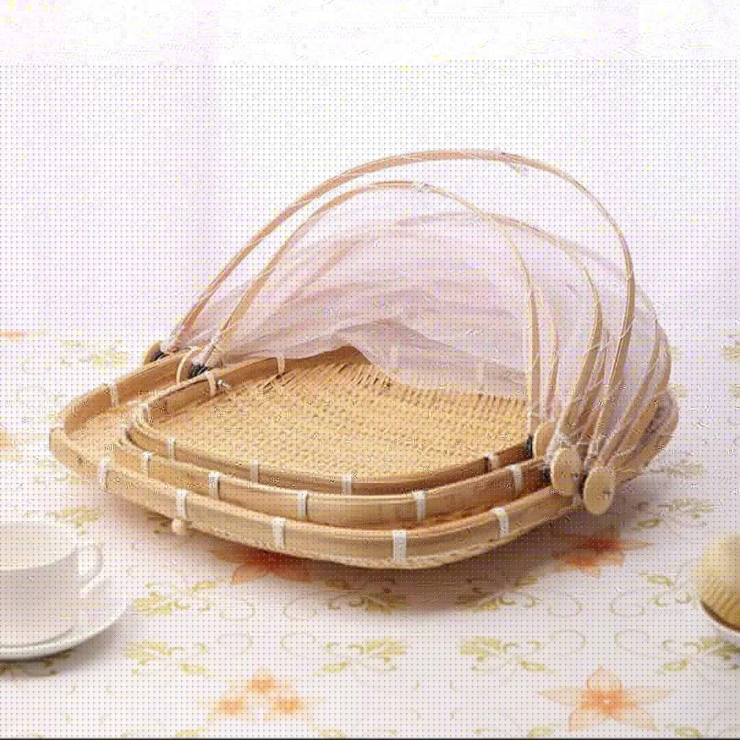 Handmade Bamboo Woven Bug Proof Wicker Basket, Dustproof Picnic Fruit/ Vegetable Tray. Storage Basket