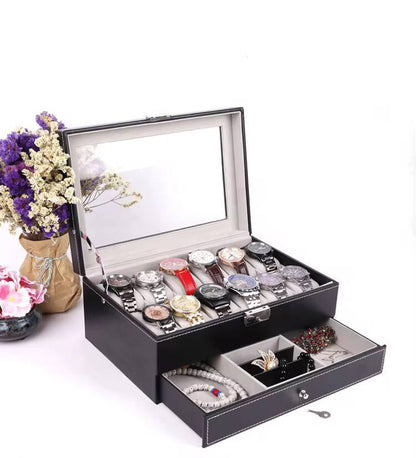 DOUBLE LAYER WATCH ORGANIZER/STORAGE BOX WITH LOWER COMPARTMENT