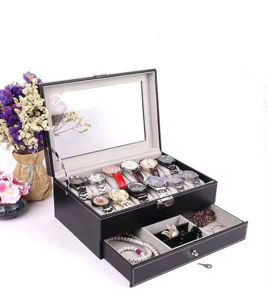 DOUBLE LAYER WATCH ORGANIZER/STORAGE BOX WITH LOWER COMPARTMENT
