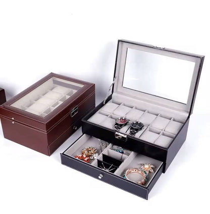 DOUBLE LAYER WATCH ORGANIZER/STORAGE BOX WITH LOWER COMPARTMENT
