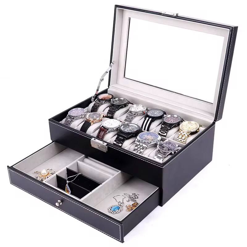 DOUBLE LAYER WATCH ORGANIZER/STORAGE BOX WITH LOWER COMPARTMENT