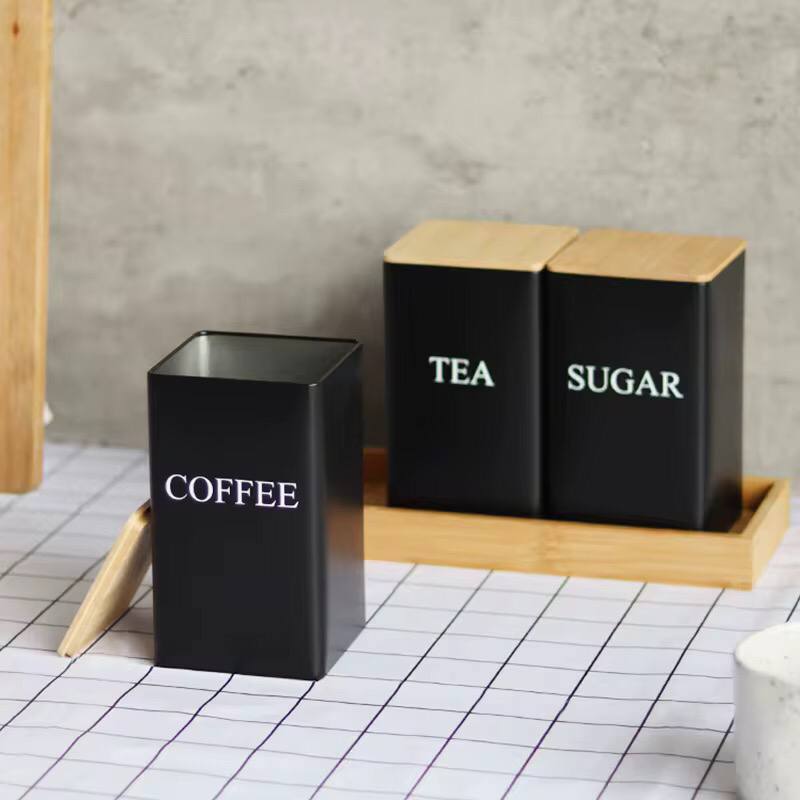 Metal Coffee Jar Set Bamboo Lid