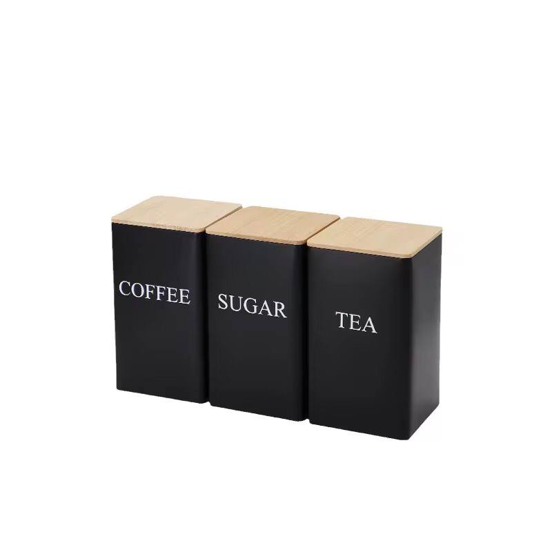 Metal Coffee Jar Set Bamboo Lid