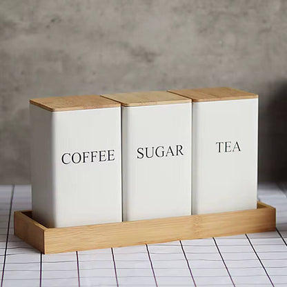 Metal Coffee Jar Set Bamboo Lid