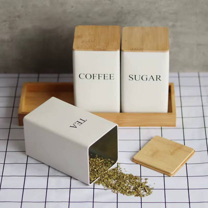 Metal Coffee Jar Set Bamboo Lid