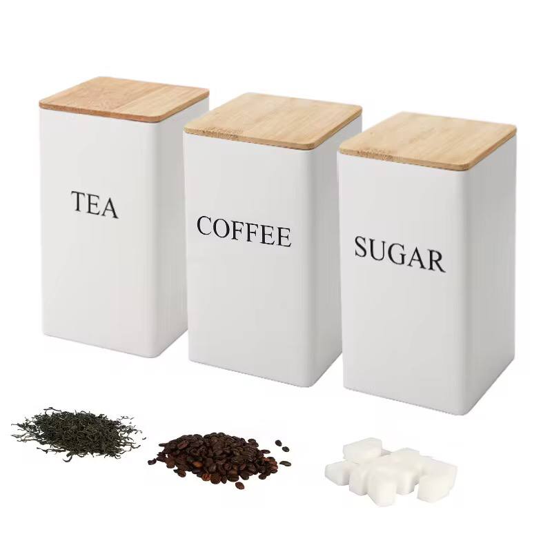 Metal Coffee Jar Set Bamboo Lid