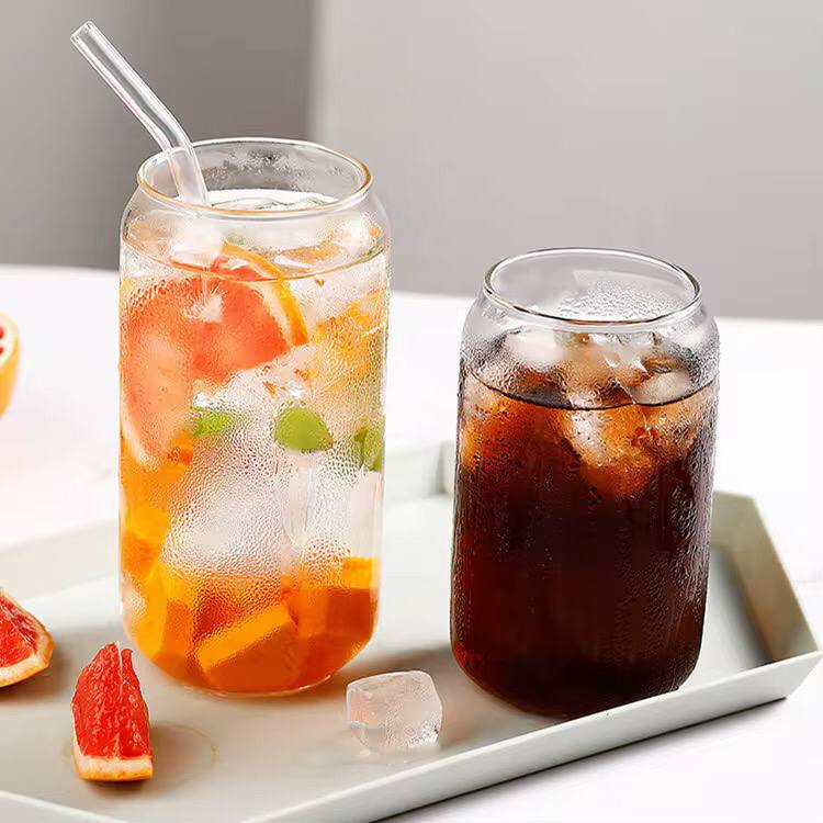 500ml Glass Cup With Lid and Straw